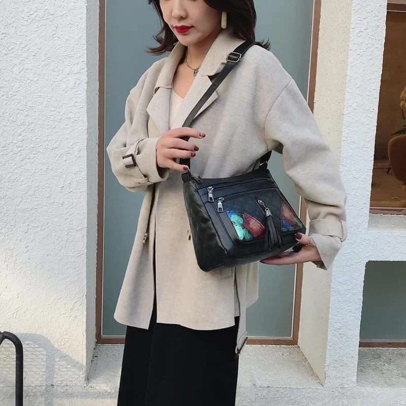 New Large Capacity Fashionable Bag With High-end Feel Soft Leather Crossbody Bag Trendy Printed Versatile Shoulder Bag