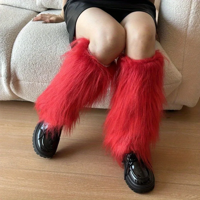 

Socks Furry Leg Warmers Lady Cute Jk Knee Length Hipster Warm Sock Fashion Y2K Goth Faux Fur Leg Warmers Boot Covers