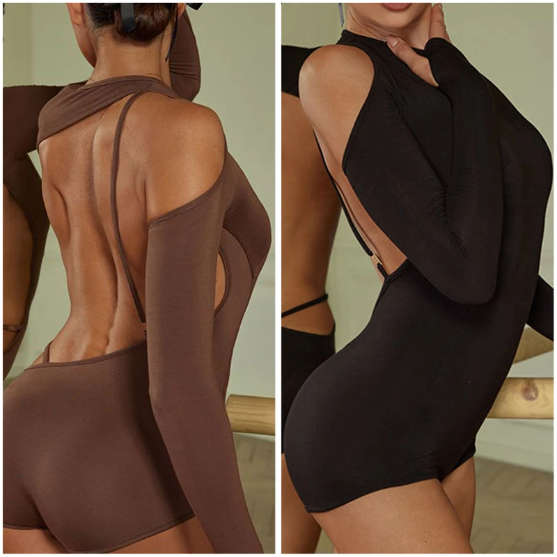 Frauen Latin Dance Ballroom Dance Overall Sexy Langarm Backless Tops Samba Rumba Praxis Wettbewerb Bühne Trikots