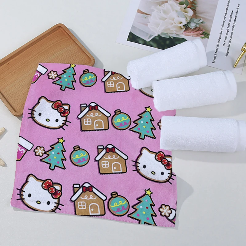 Hello Kittys Absorbent Towel Anime Christmas Cartoon Cute Girls Wipe Hand Face Towel Handkerchief Baby Bathing Feeding Washcloth