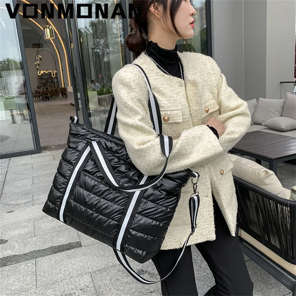 New Quilted Tote Bag Padded with Down Cotton Women Shoulder Bag 2021 Winter Trend Padding Handbag Purses Shopper Tote Bag