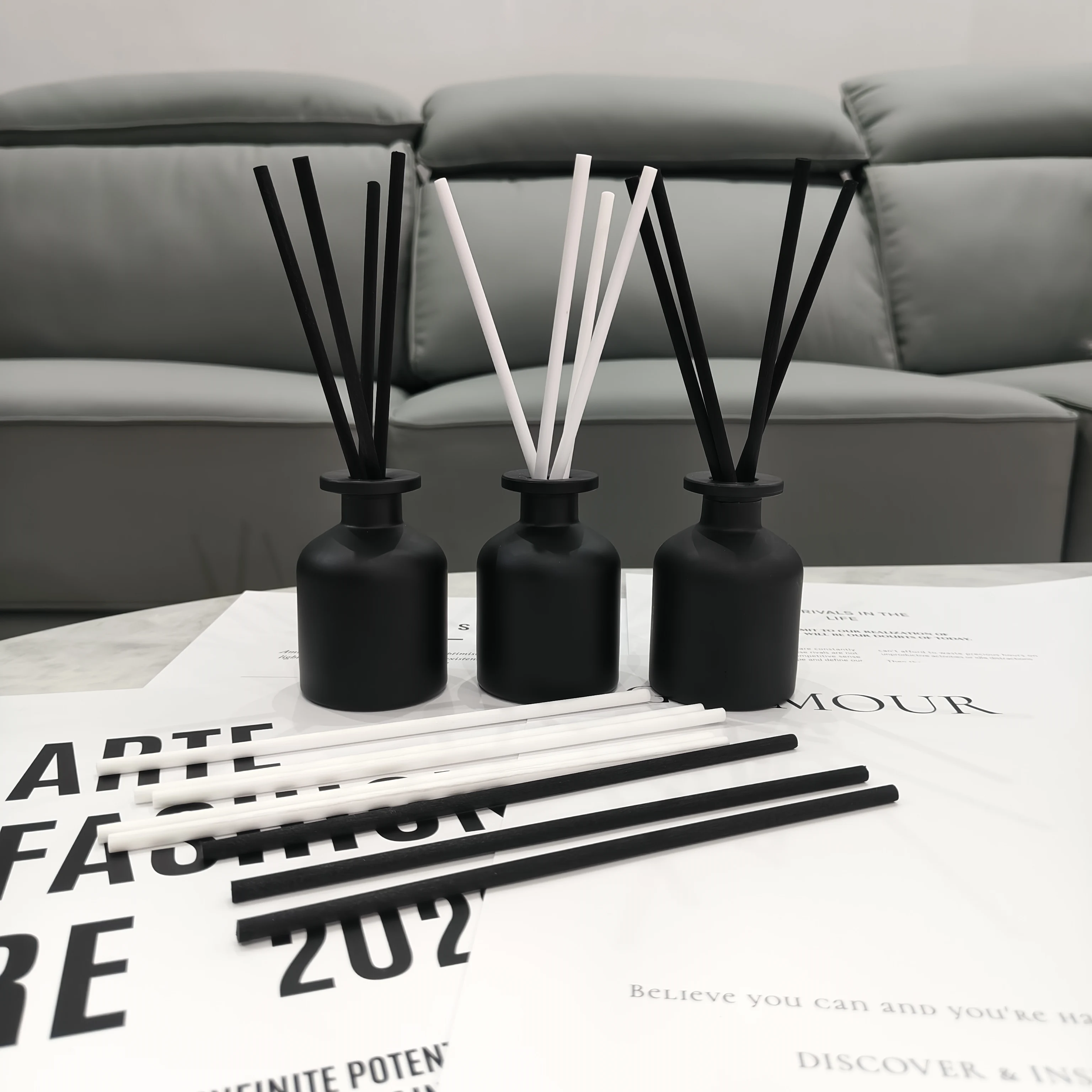 

1000 шт., объемные черные волоконные тростниковые палочки 23 см × 4 мм - сменный диффузор эфирного масла для домашнего аромата