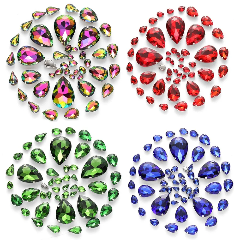 50 teile/satz Tropfen Kristall Glas Perlen Gemischte Größe Strass Hand Nähen Auf Stein Diamant für Kleid Taschen Schmuck Machen DIY handwerk