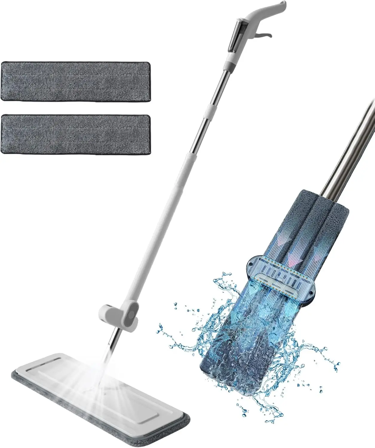 360° Rotating Large Flat Mop Is Convenient, Lightweight And Comes With A Drainage Scraper For Deep Cleaning Of Hardwood Floors.