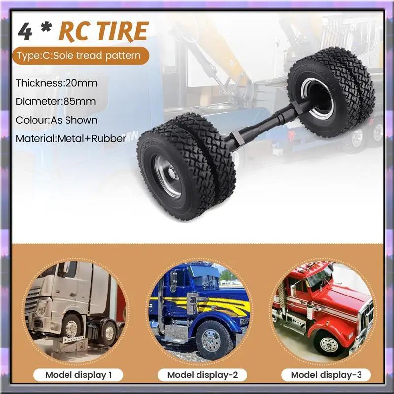 A49U 4 Stück Gummireifen ohne Power-Antriebswelle für 1/14 Tamiya-RC LKW Auto 770S 3363 FH16 MAN Diy Teile