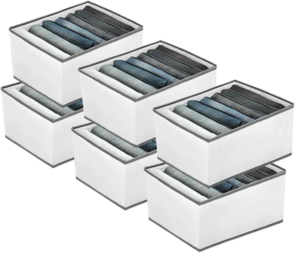 

6 Pack Foldable Drawer Dividers for Jeans, Pants, Shirts - Closet Organizer with 7 Grids