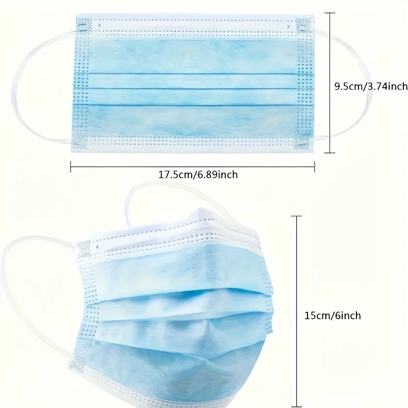 Maschere protettive monouso blu ispessite da 200 pezzi - Passanti per le orecchie e naselli regolabili a 3 strati traspiranti e confortevoli - 200/100/50/10 pezzi economici per uso domestico, possono essere acquistati in massa, perfetti per