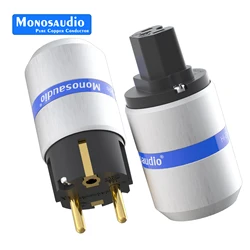 Monosaudio EU Schuko Power Plug 99.998% Pure Copper 24K Gold/Rhodium Plating IEC Connector HIFI DIY Cable