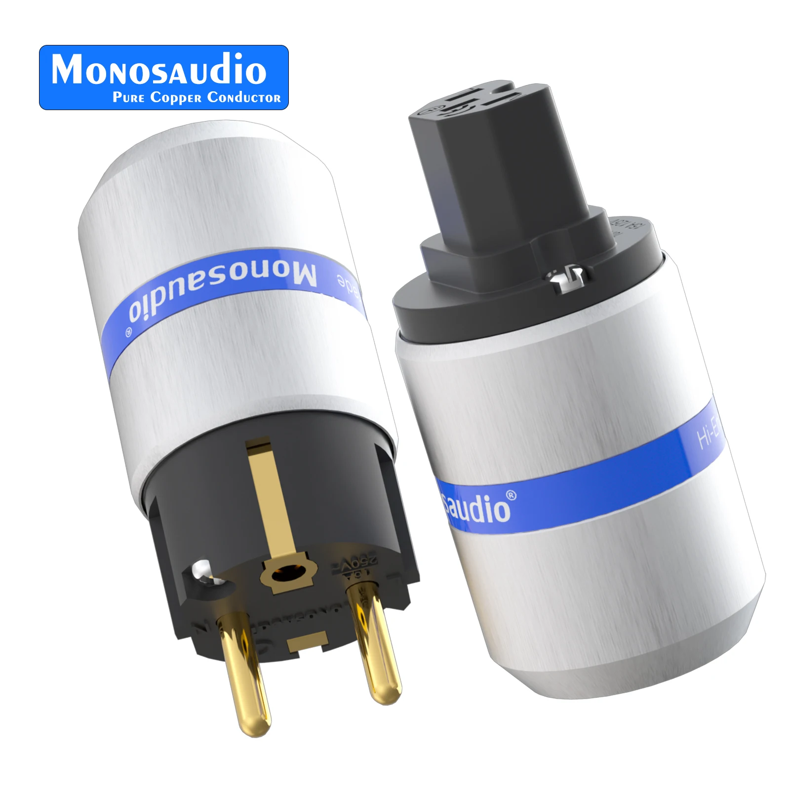 Monosaudio EU Schuko Power Plug 99.998% Pure Copper 24K Gold/Rhodium Plating IEC Connector HIFI DIY Cable