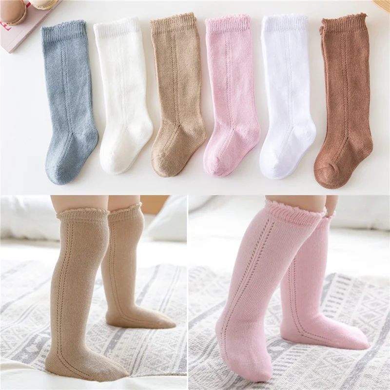 

Blotona Baby Girls Boys Breathable Socks, Elastic Solid Color Non-slip Soft Lightweight Long Socks for Spring Fall 0-24Months