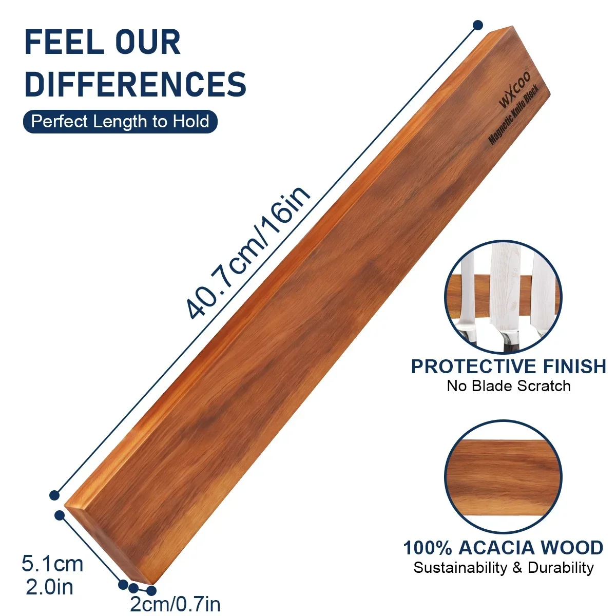 Acacia Wood Magnetic Knife Holder Strong Powerful Knifes Rack Storage Kitchen Accessories Wall Mounted Magnetic Knife Strip view 4