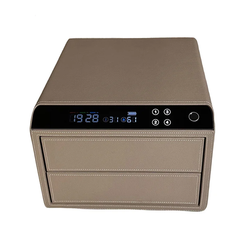 

Smart Home Luxury Leather Safe Box Money Deposit Box Anti-theft Password Fingerprint Jewelry Box