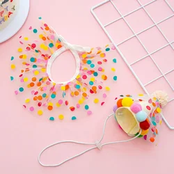 New Creative Cat and Dog Korean Colorful Dot Collar Birthday Pet Headwear Water Towel Pet Polka Lace Paddle Birthday Supplies