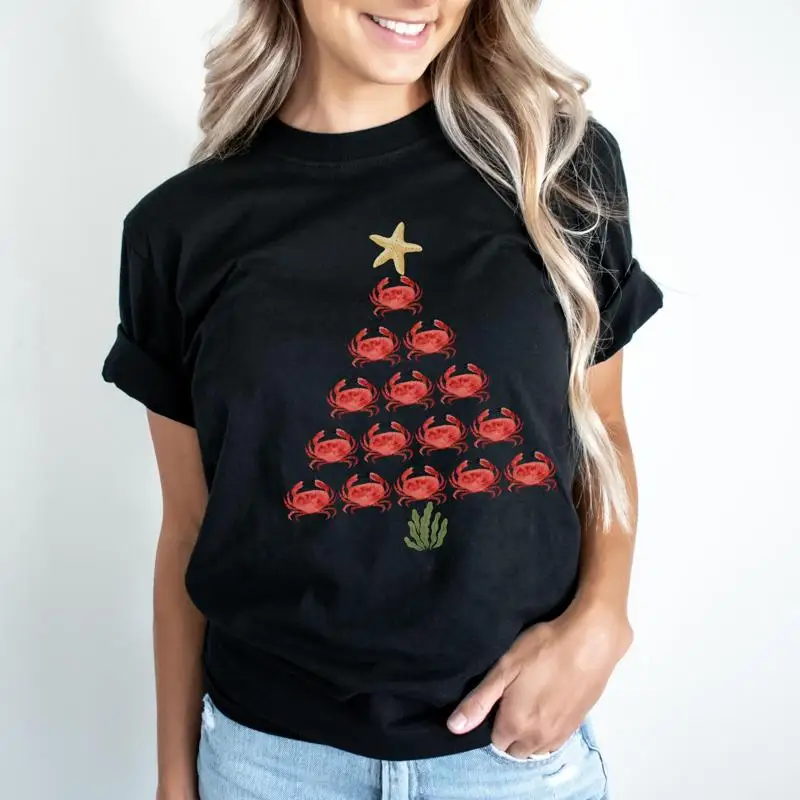 Christmas Tree T Shirt w Ocean Life Xmas Aesthetic Beach Under the Sea Lover for Holidays Marine Biologist