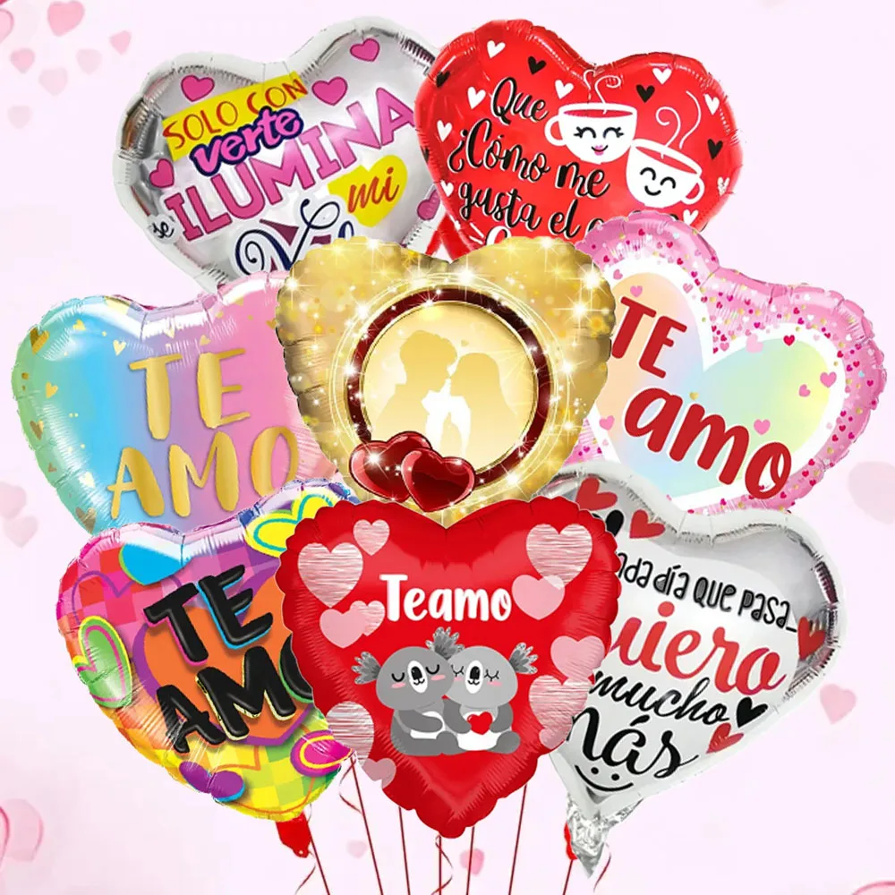 10 Uds. Globos de aluminio con tema español Te Amo de 18 pulgadas te amo TE QUIERO MUCHO globo de corazón decoración de fiesta del Día de San Valentín de boda