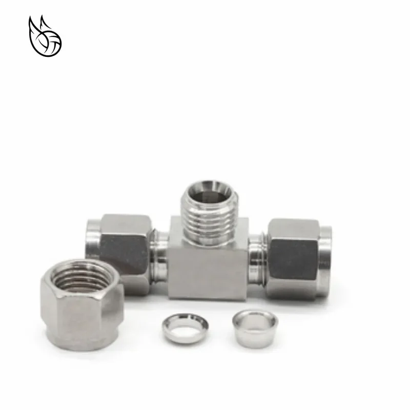 1PCS 1/8 1/4 3/8 1/2 3 4 6 8 10 12mm  Pipe OD Tee 3 Way Double Ferrule Tube Fittings T-Type 304SS Stainless Steel Pipe Connector