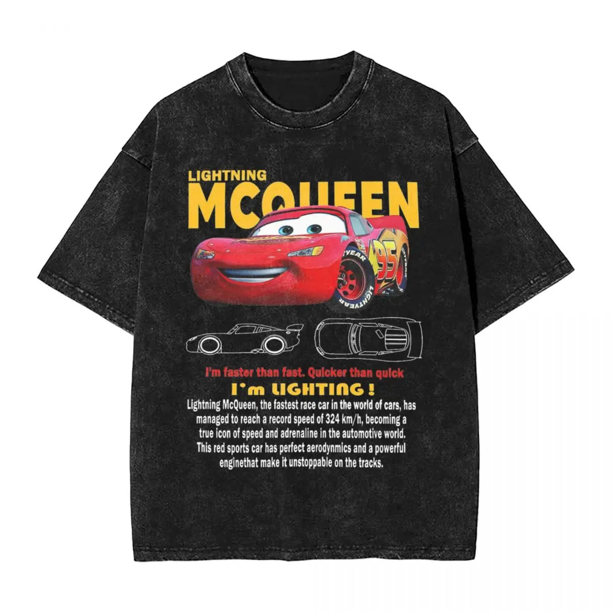 Vintage Cars Lightning Mcqueen Washed T Shirt Streetwear Hip Hop T-Shirts Movie Tees Tops Men Women Short Sleeve Harajuku Summer