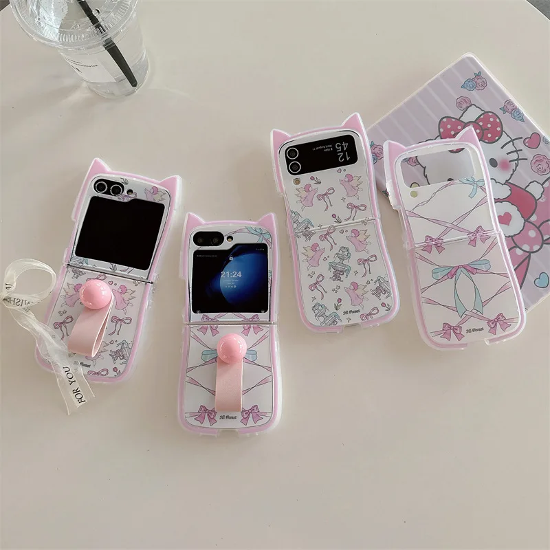 

Cartoon Bow Phone Case for Samsung Galaxy Z Flip 6 5 4 3 Protective Back Cover for ZFlip4 ZFlip5 ZFlip6 Case Shell