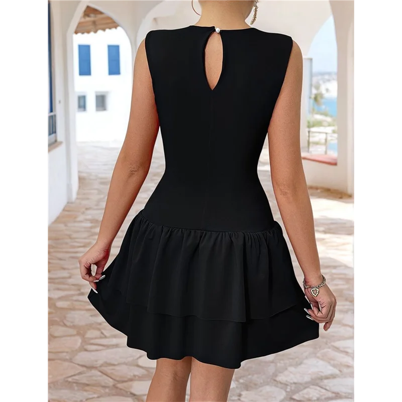 【SEE】Women's Summer Mini Dress Sleeveless Crewneck Short Tank Sundress Flowy Ruffle Tiered Cocktail Party Dresses