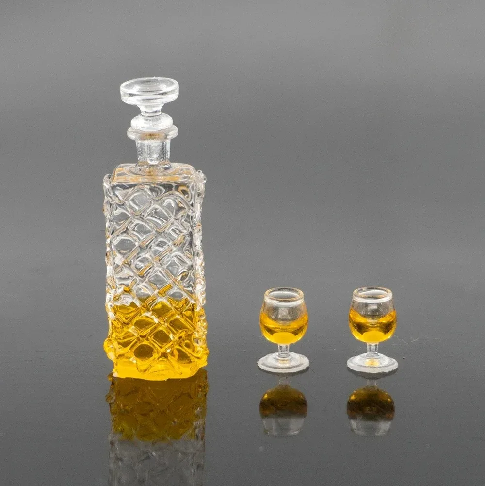 Conjunto de Miniaturas de Casa de Bonecas 1/12: Garrafa de Vinho e Taça em Resina, Modelo de Bebida Simulada, Brinquedo, Mini Decoração, Acessórios para Casa de Bonecas