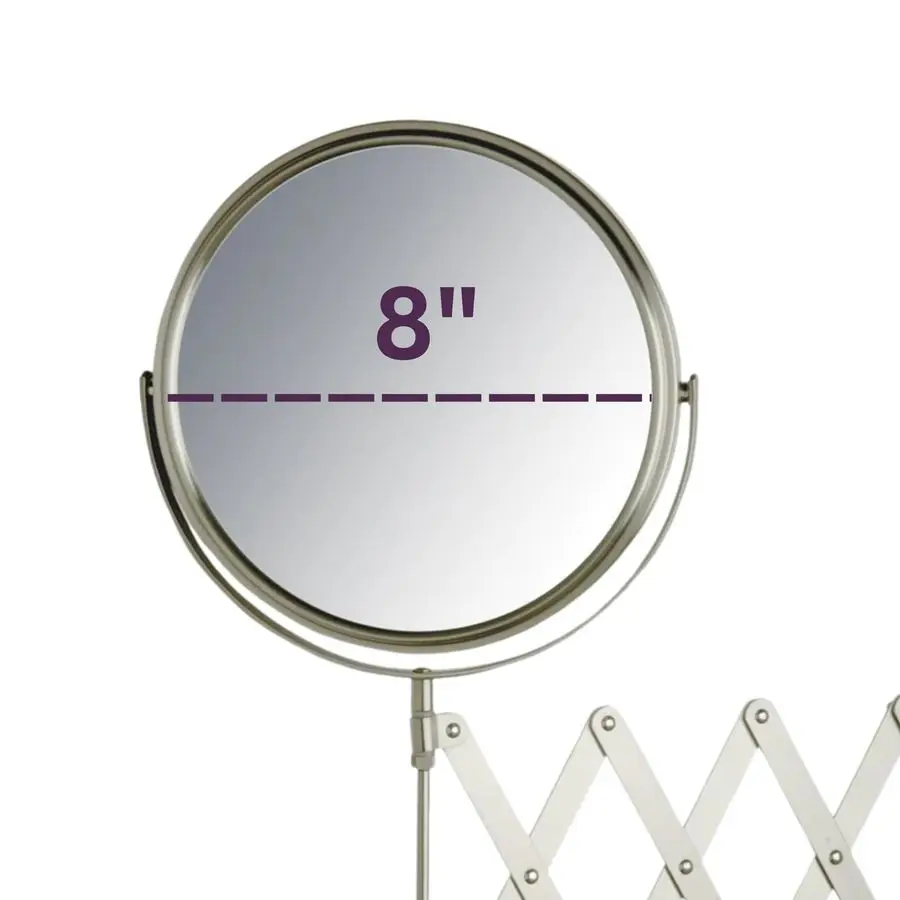 TwoSided WallMounted Makeup Mirror Makeup Mirror with 7X Magnification amp Extendable Arm 8inch Diameter Mirror with Nickel Fini