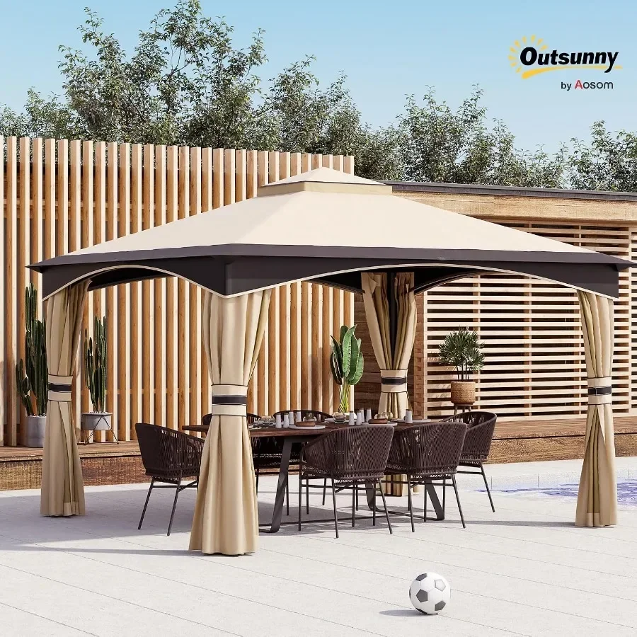 10'x12' Outdoor Gazebo Patio Gazebo Canopy with Netting 2-Tier