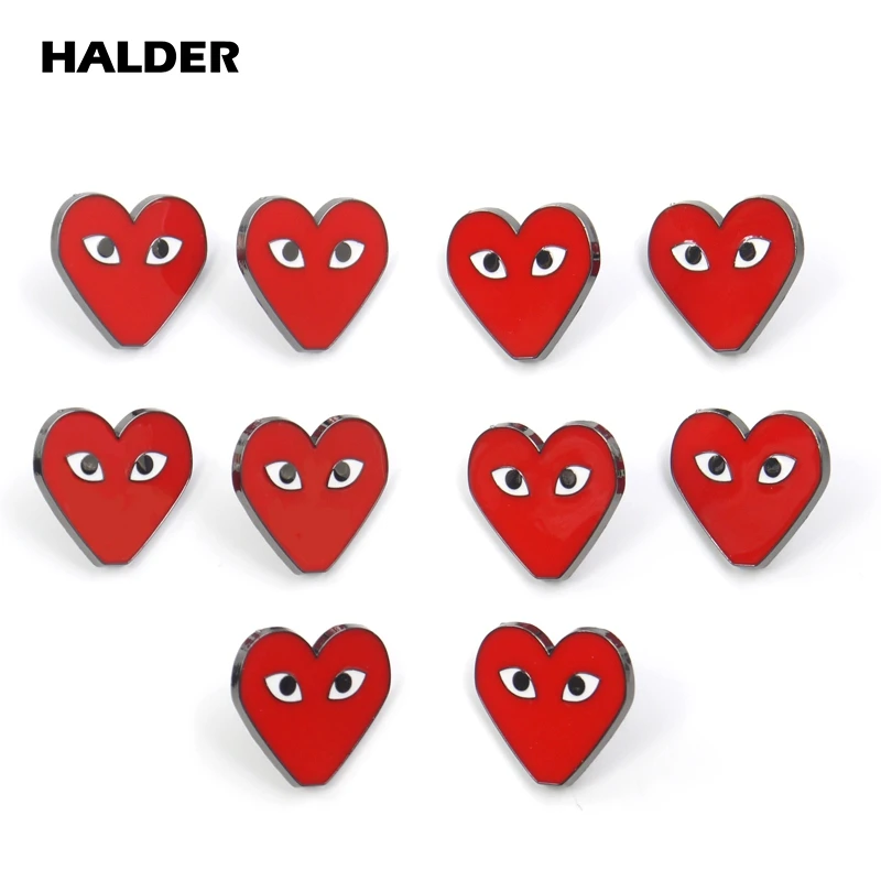 HALDER Cute Red Heart Enamel Pins Heart Shape With Eyes Brooch Denim Jackets Lapel Pin Decoration Badge Fashion Jewelry Gift