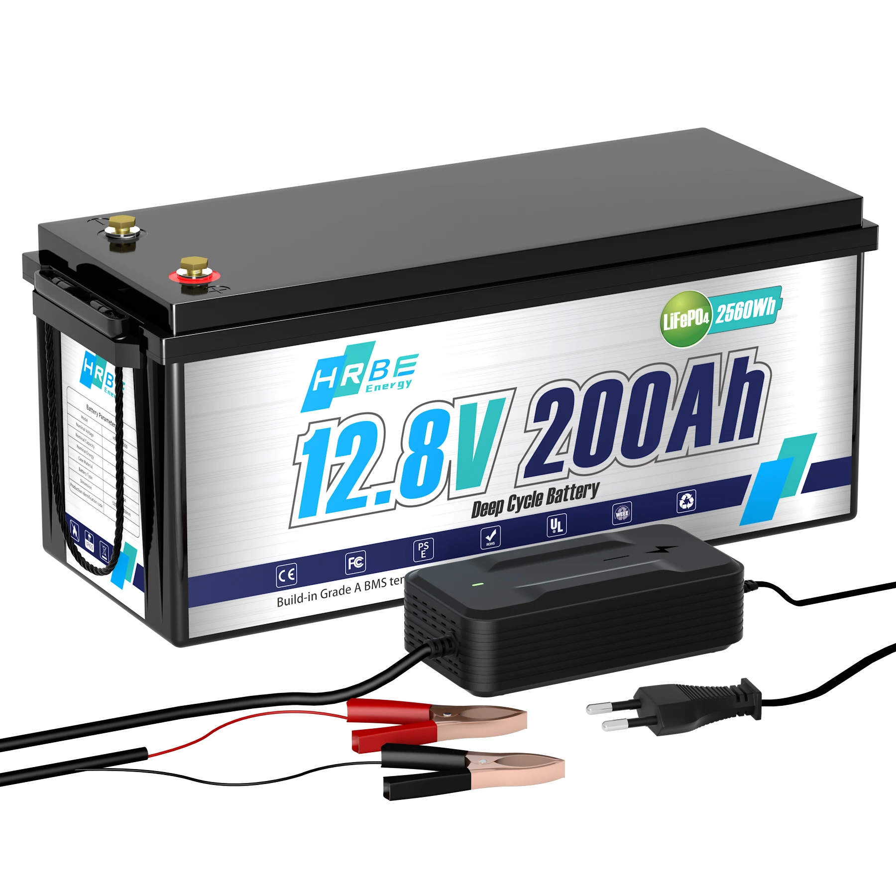 

12V 200AH Deep Cycle LiFePO4 Lithium Battery With 2560Wh Energy Max,With Smart BMS,Most Home Appliances for RV,Camping,Marine