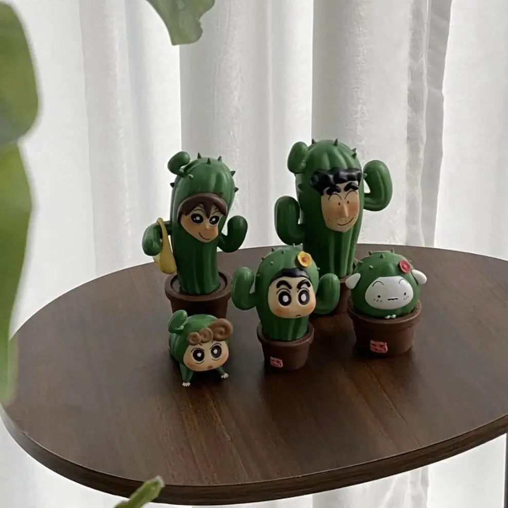 Bandai 5pcs/set Anime Crayon Shin-Chan Action Figures Cos Series Cactus Figurines Car Decoration Doll Model Kids Toys Fans Gifts