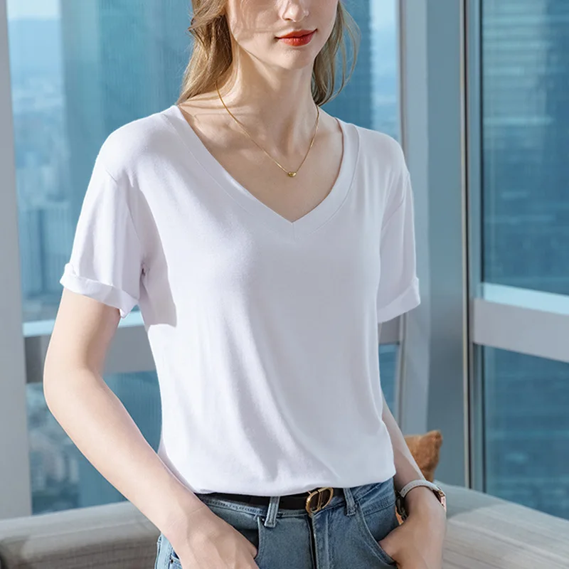 

Женская летняя футболка с коротким рукавом 2025: Новая элегантная женская одежда, свободная облегающая рубашка с эластичной талией