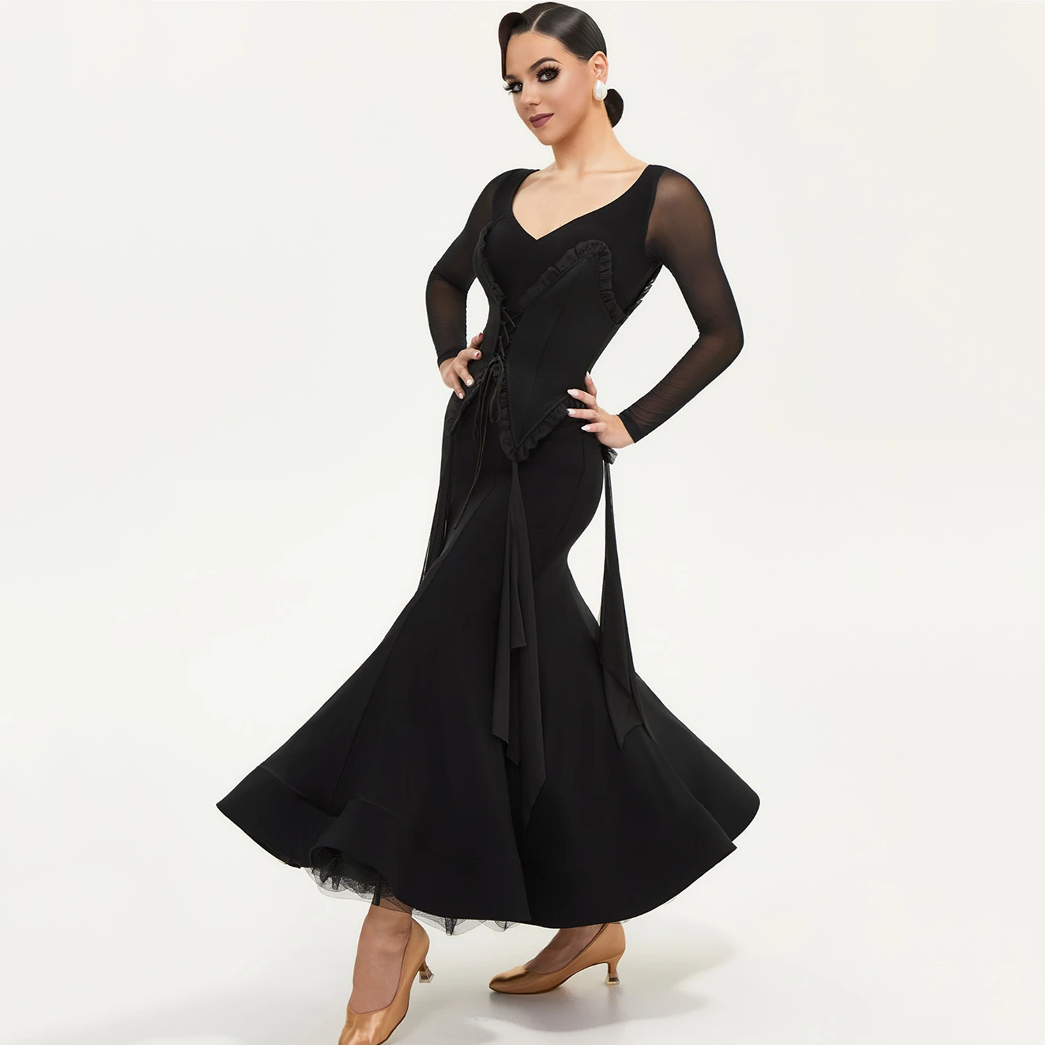 2025 Waltz Dress Women Ballroom Dance Competition Dress Black High Quality Social Dance Performance Costume Prom Dress BL17116