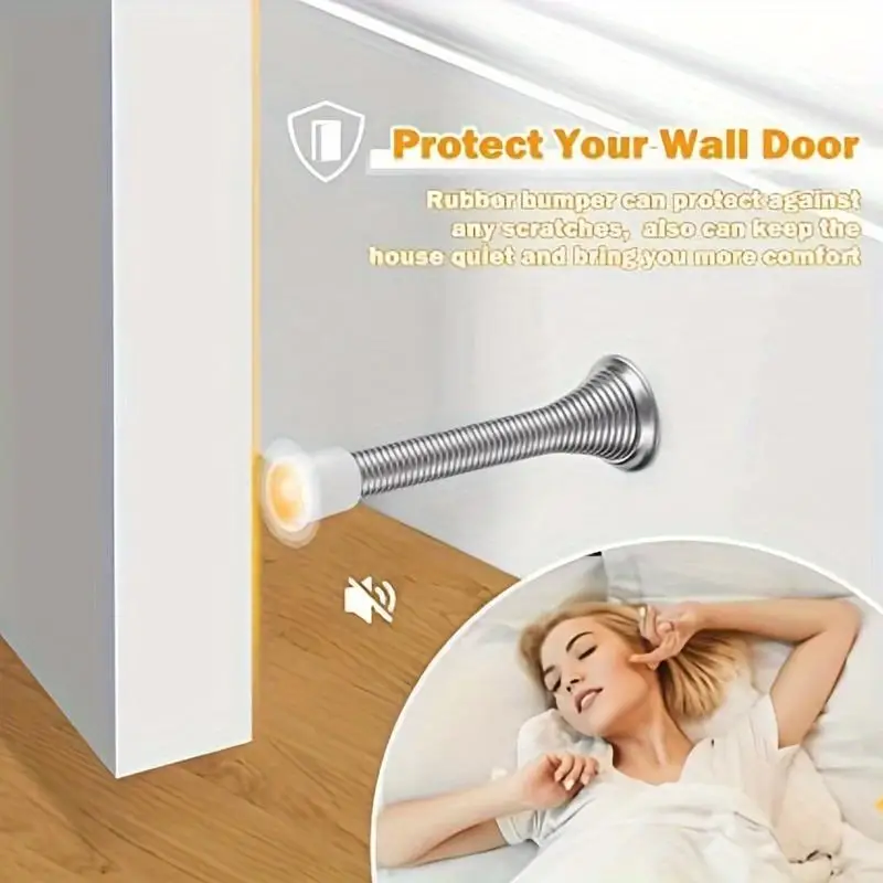 3Pcs Pack Spring Door Stopper Black 3-3-8 Flexible with Rubber Bumper Tips Door Stopper Wall