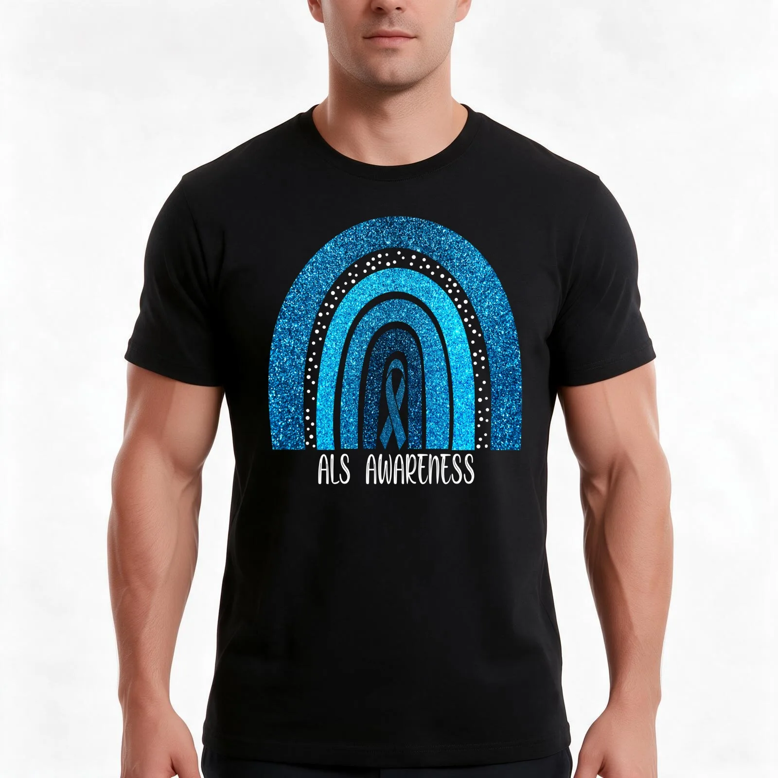 Amyotrophic Lateral Sclerosis ALS AWARENESS RAINBOW T-Shirt, Summer Casual Cotton Tee, Oversized Streetwear Tops, 100% Cotton