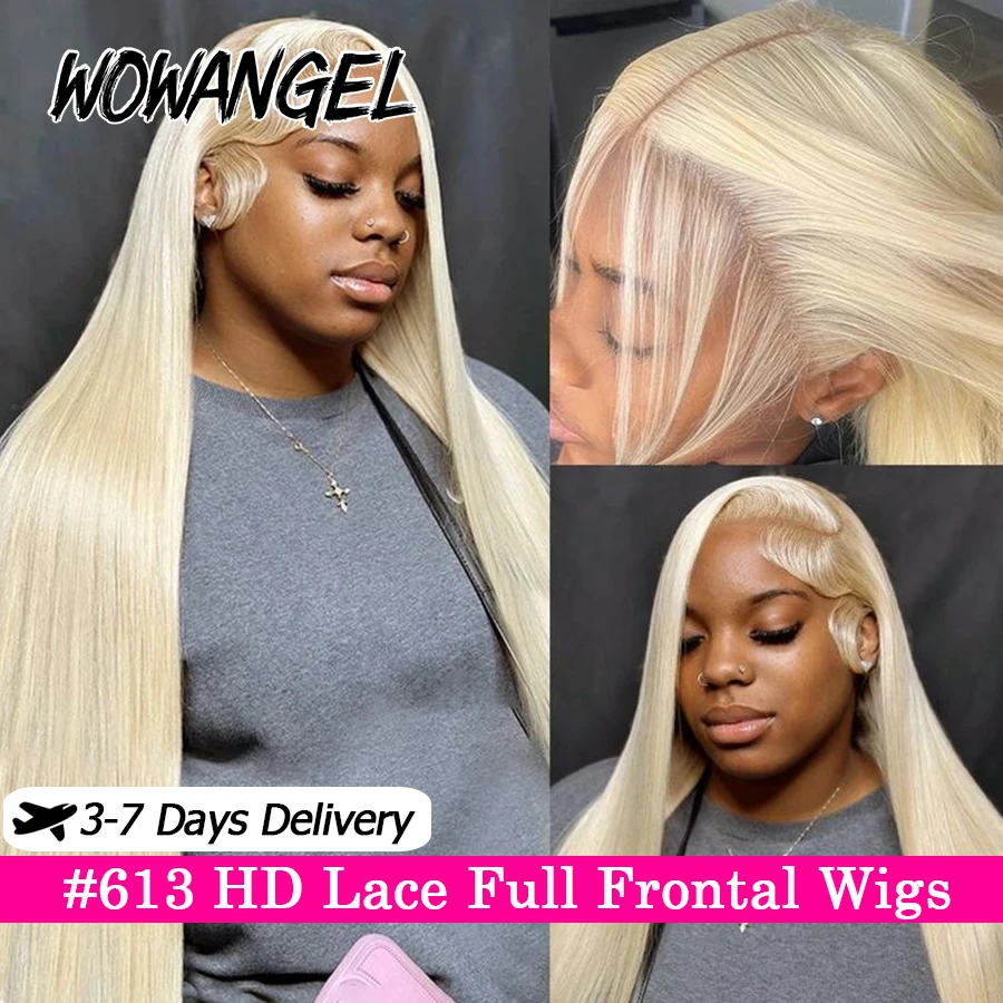 Wow Angel 13x6/13x4 HD Lace Full Frontal Wigs 613 Blonde Body Wave Human Hair Wigs Melt skins Natural Scalp Brazilian Hair