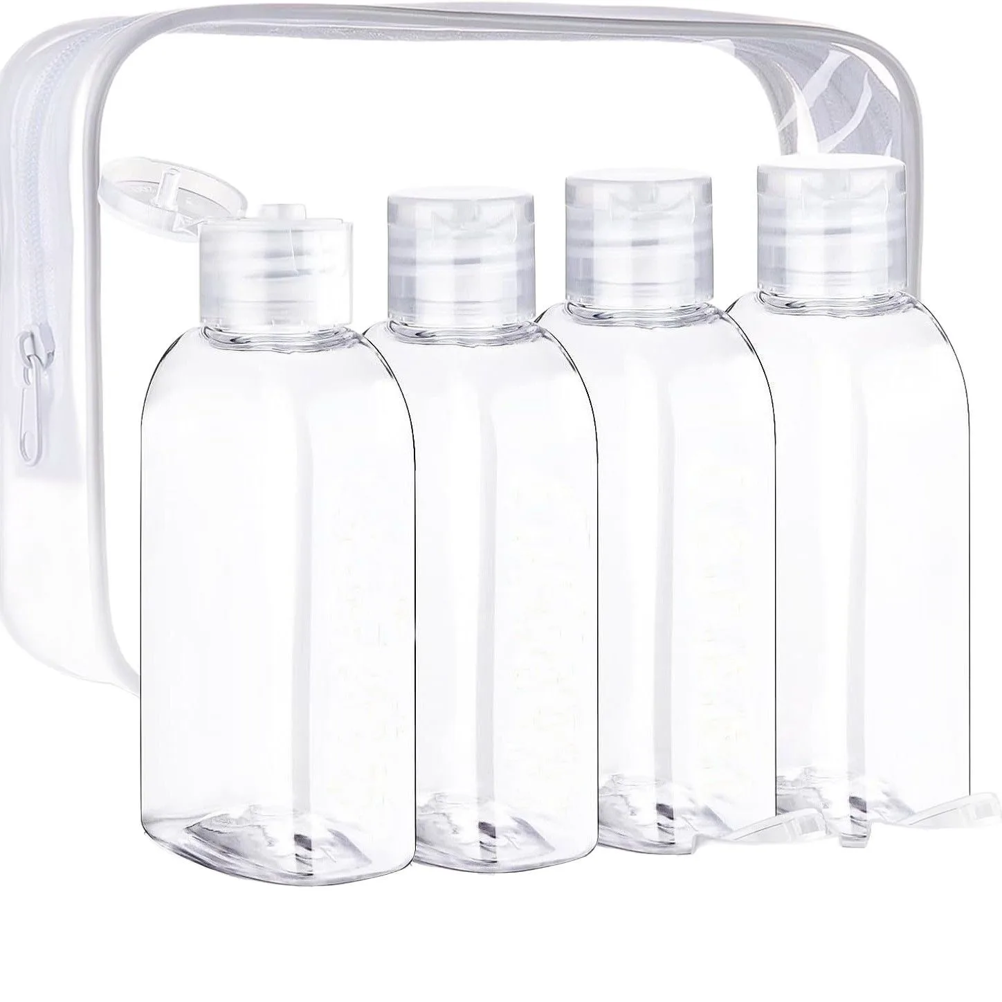 4pcs 100ml Travel Bottles With Label & Storage Bag Brown Transparent Plastic Bottle Empty Shampoo Dispenser Multi-Use Container