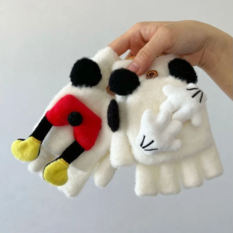 Disney Mickey Handschuhe Kreative hochwertige Cartoon Jungen und Mädchen Herbst und Winter Dual-Use-Finger-Flip wärmende Halbfinger-Abdeckung