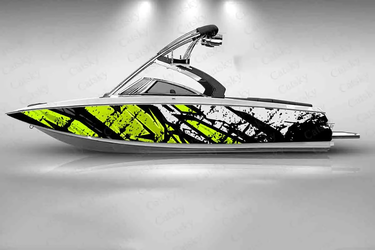Black Splash Lines Modern Graphic Vinyl Boat Wrap Decal Fishing Pontoon Sportsman Console Ship Sticker Vinyl Decal Decoration
