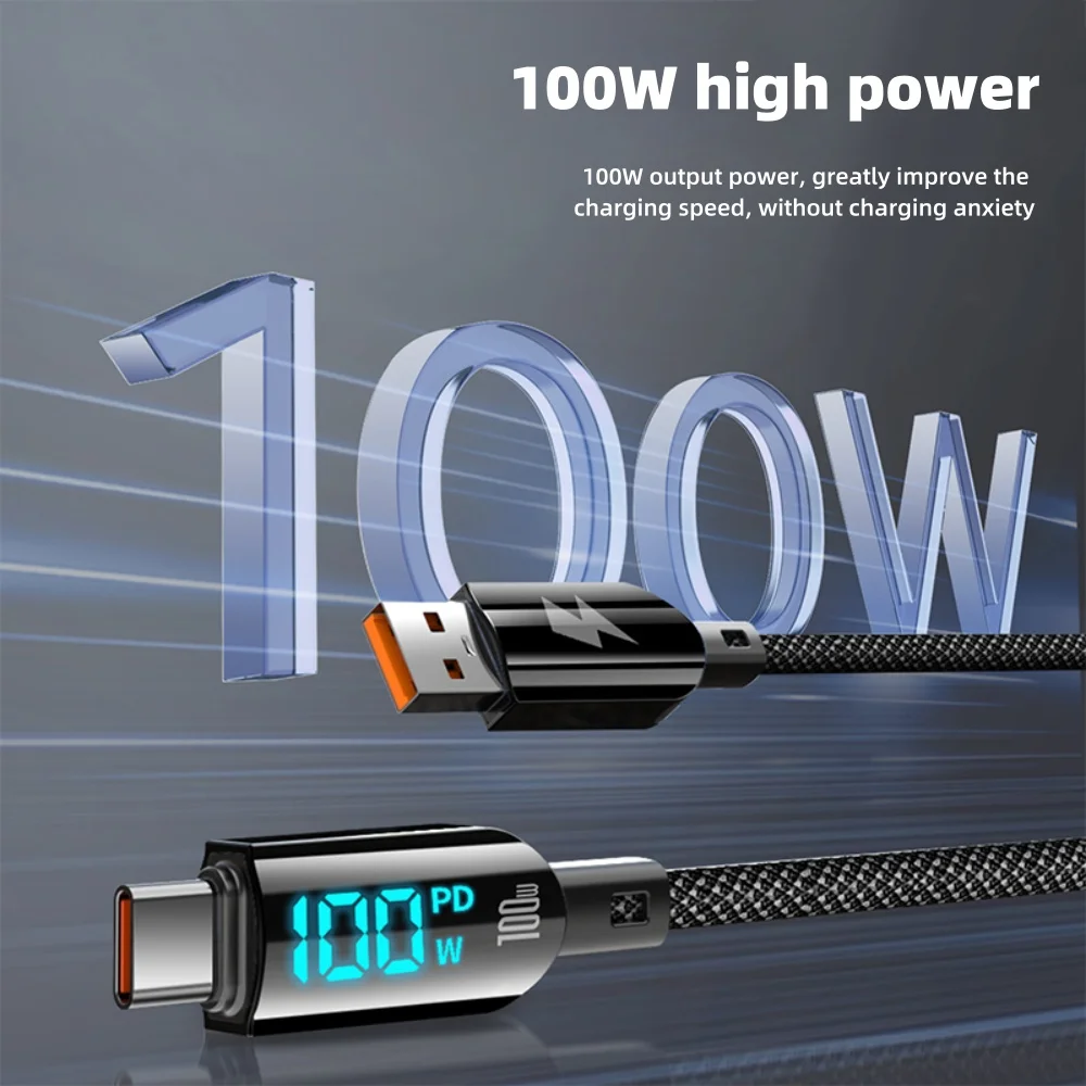 100W PD Fast Charging Type C to Type C Cable, High Speed Data Sync Braided Charger Cord For iPhone Samsung Huawei Xiaomi Realme