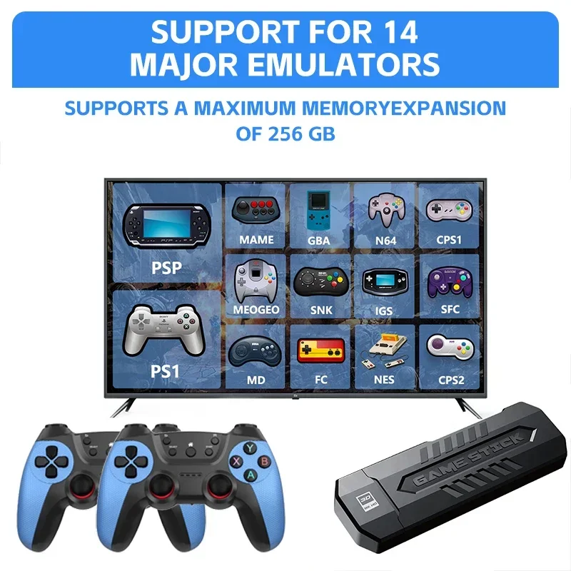 New X2 Game Stick 4K 3D HD Retro Video Game Console Wireless Controller TV Game Play 256G 58000 Retro Games Children Gift