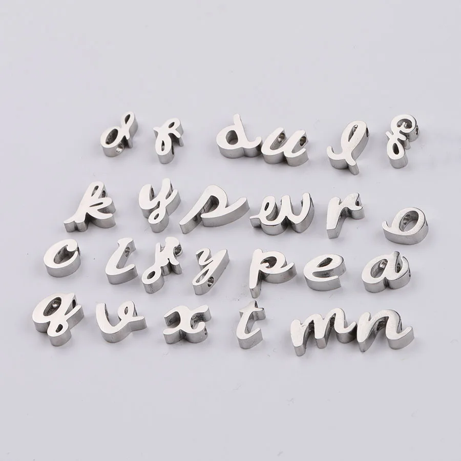 DIY Making Glossy Steel Lower-case Letter Charm Pendant Hole 26 pcs Alphabet Letters Name Wholesale Accessories