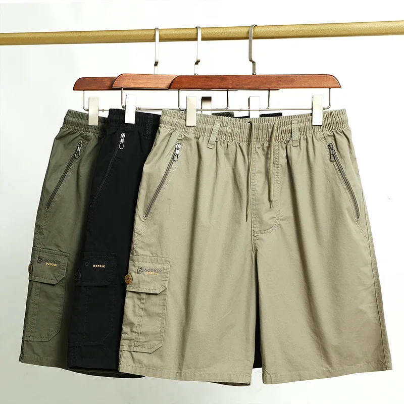 

Мужские хлопковые шорты-карго с карманами на молнии, свободные рабочие брюки-бермуды с несколькими карманами, летние мужские никелевые брюки, повседневные шорты для улицы