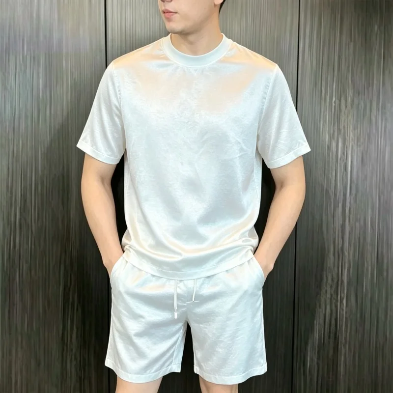2026 Summer New Style Men's Original Luxury Ice-Touch Smooth Short-Sleeved T-Shirt Set (Shorts and Top)