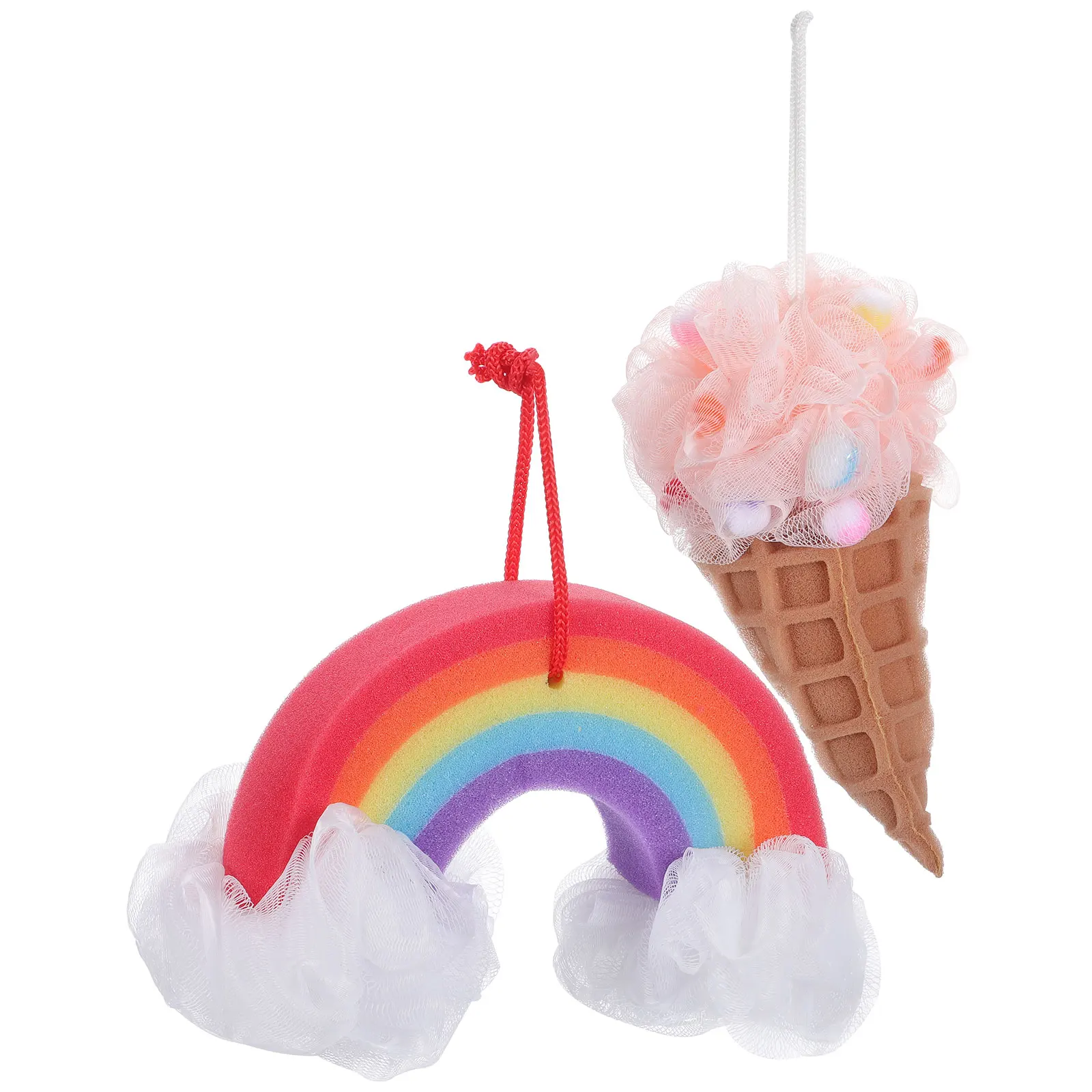 

2pcs Rainbow Bath Balls Ice Cream Shower Sponges Thick Soft Bathing Sets Reusable Bath Accessories For Kids Women Toddlers