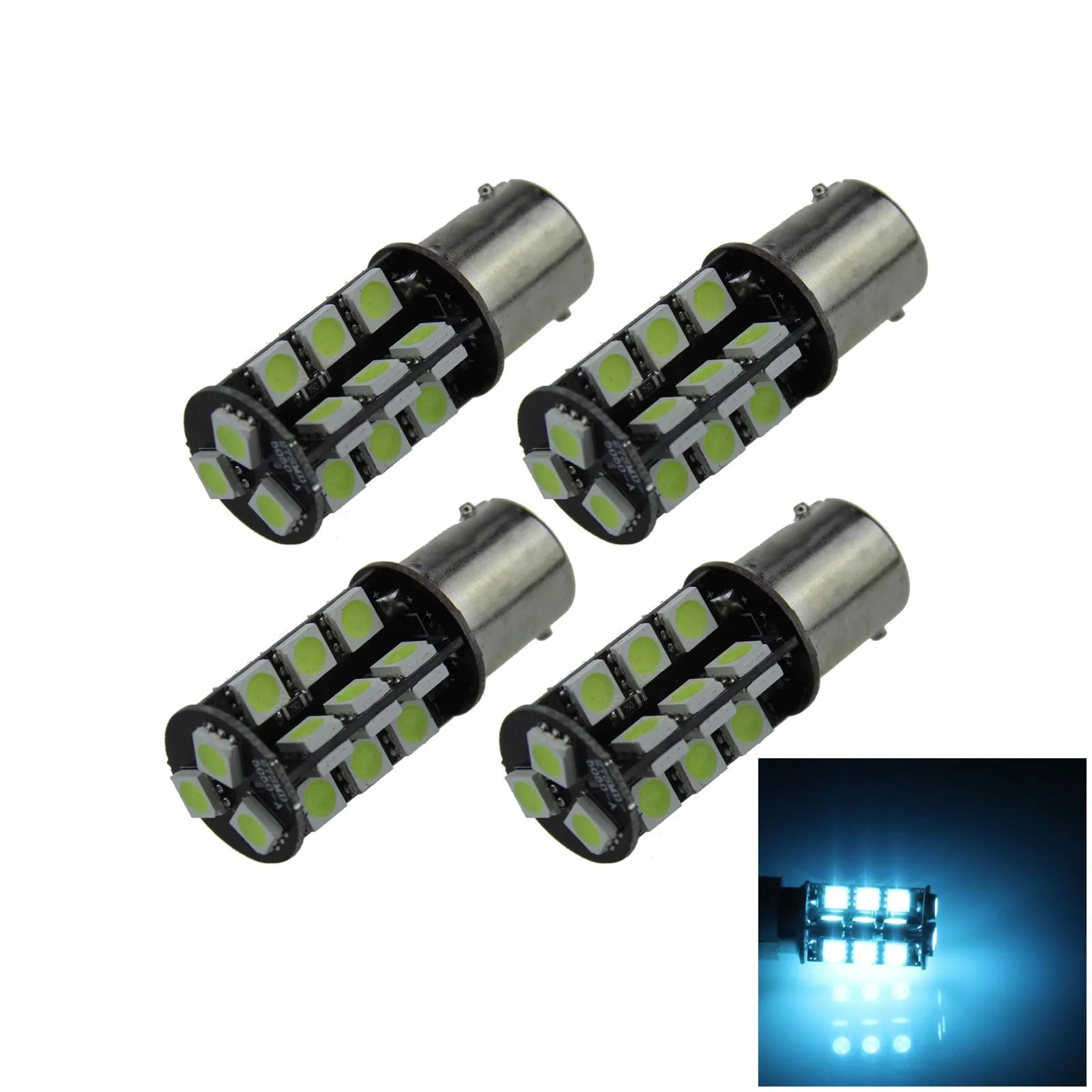 

4x Ice Blue Car 1156 Camper Light Parking Blub 27 Emitters 5050 SMD LED 1073 7527 D008-BB