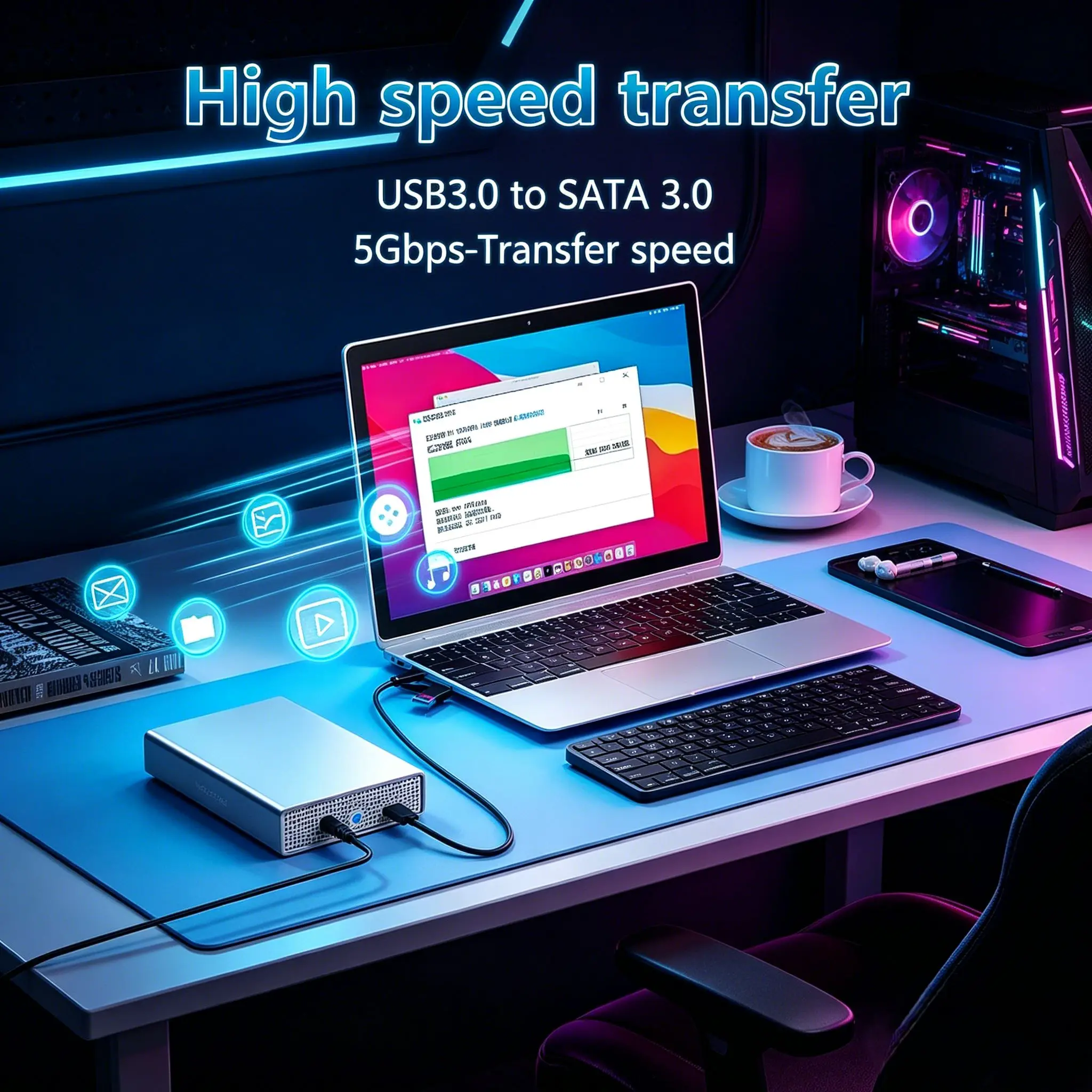 

2.5/3.5 Inch SAS/SATA Hard Drive Enclosure, USB-C 5Gbps High Speed External HDD Case, Support Up to 20TB Large Capacity