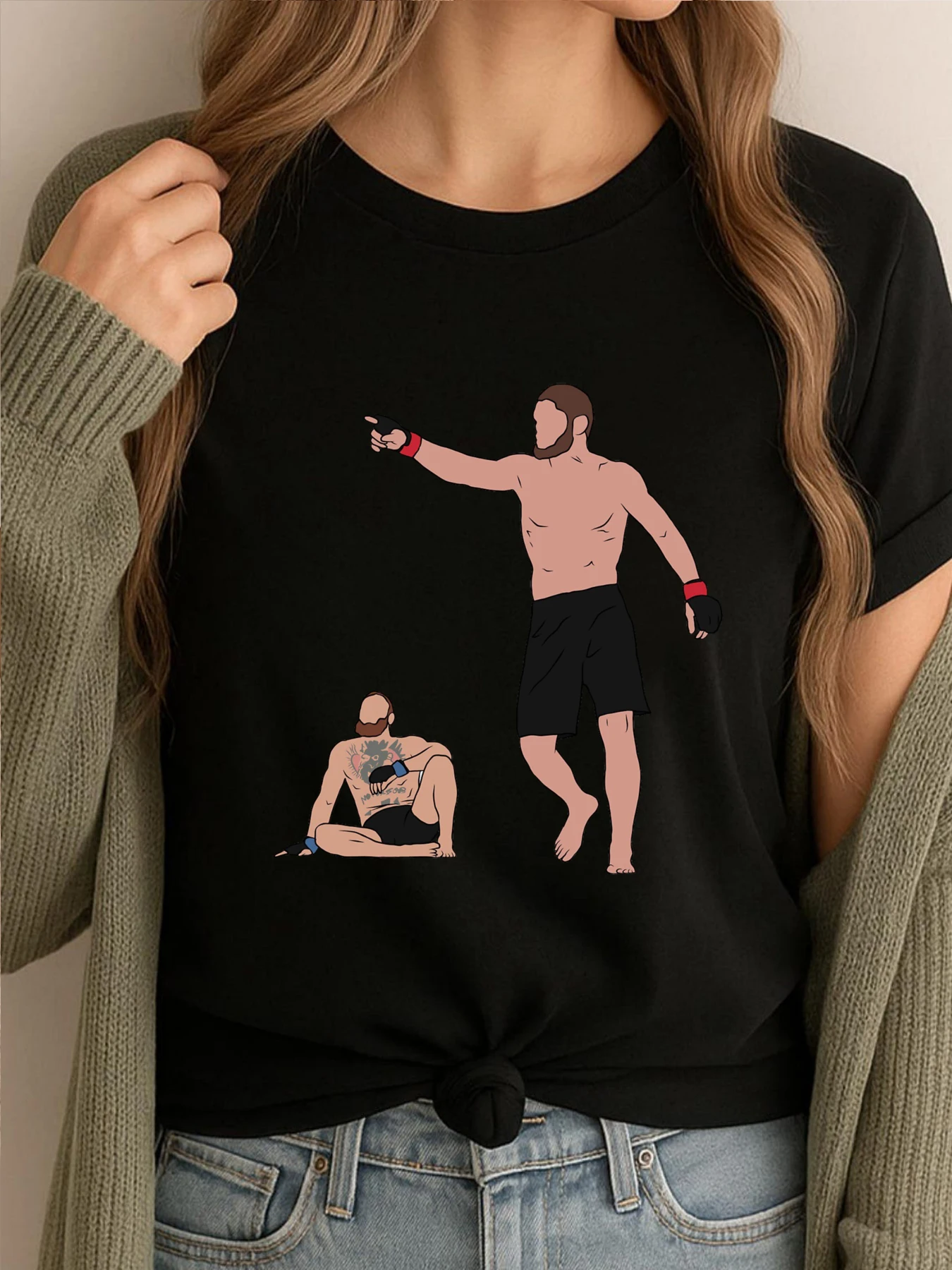 

Khabib Beats Mcgregor Men's T-Shirts Vintage T Shirts Fashionable And Trendy Custom Graphic Tshirts Leisure