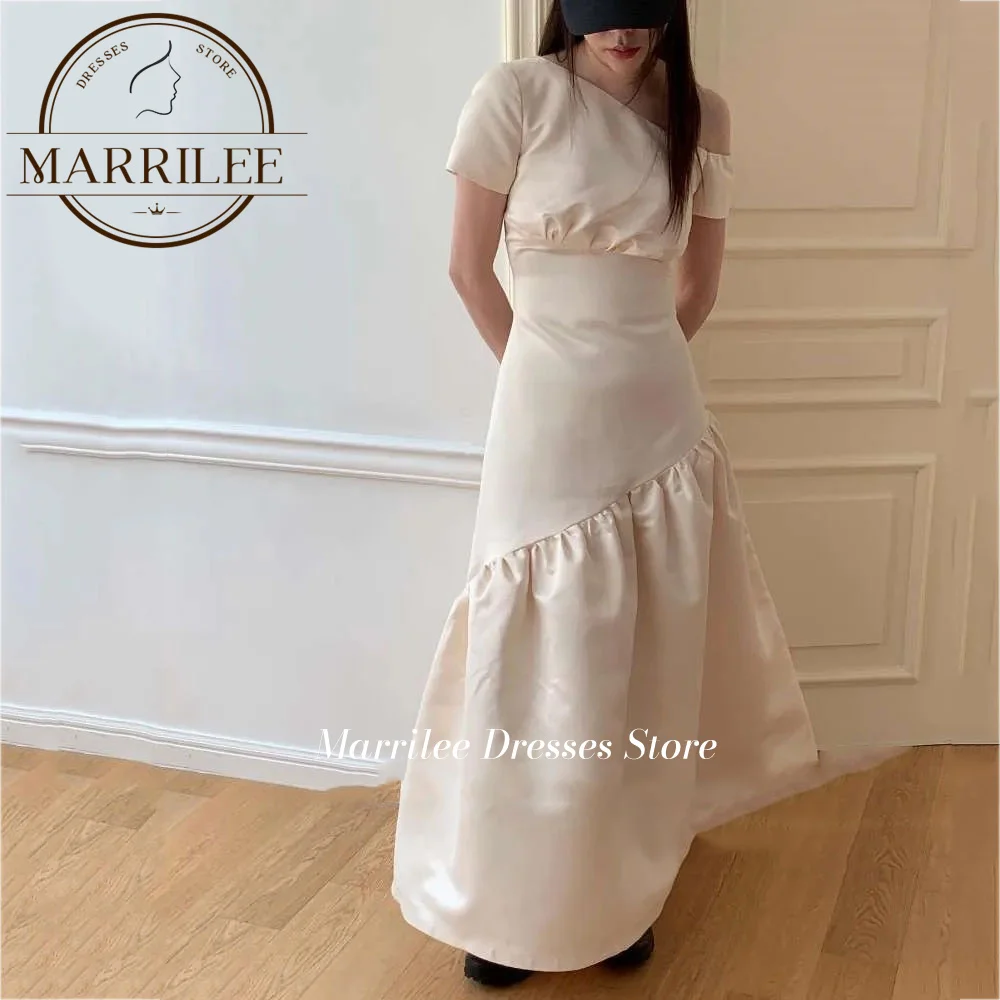 Marrilee  Evening Dresses Elegant For Wedding Tea Length Boat Neck Top Bridal Dressing Gown Cap Short Sleeve Robe De Mariee 2024