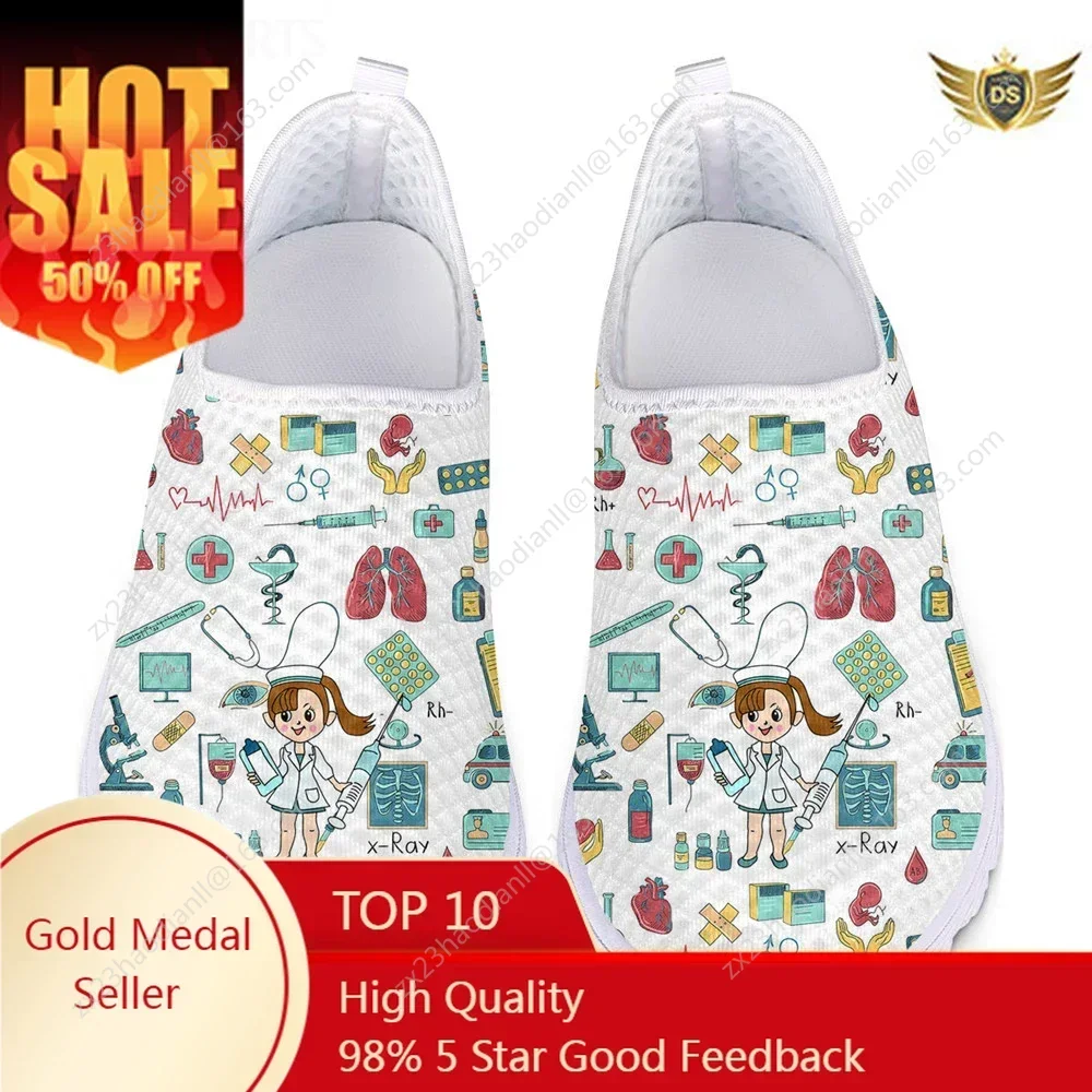 

2020 Brand Designer Women Shoes Flats Nurse Shoes Woman Surgical Nursing Medical Pattern Comfortable Mesh Sneakers