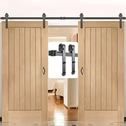 Sistema de deslizamiento para puerta de Granero, Kit de deslizamiento de madera de 9 pies, rodamiento de carga, doble acero al carbono, pista y rodillos