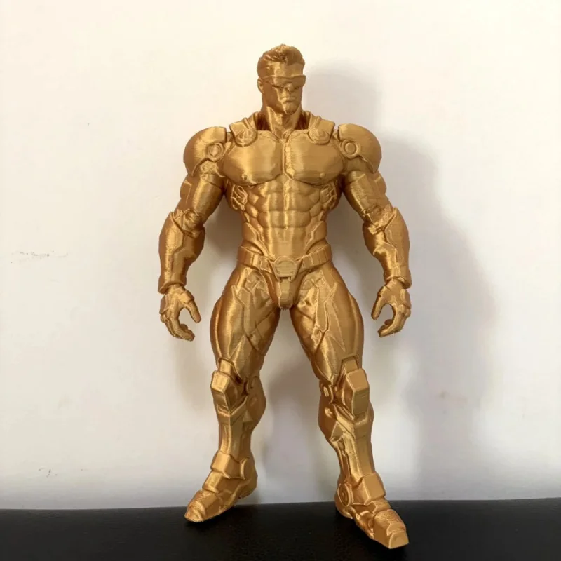 Science fiction mecha fitness. Lustrous gold PLA material printed mechanical muscle man desktop decoration.